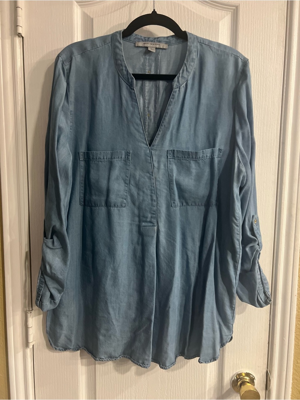 Marc New York Light Blue Denim-Effect V-Neck Tunic
